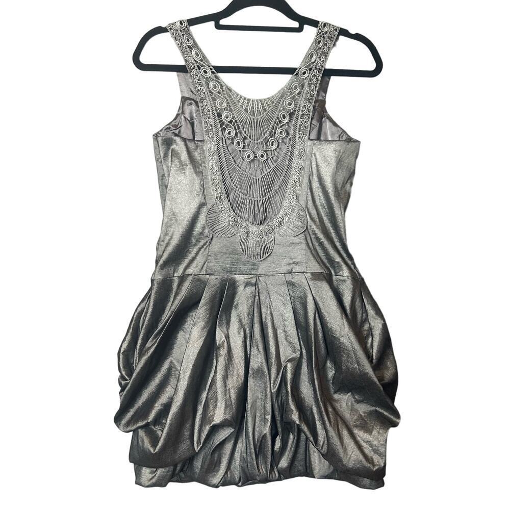 Jessica Mcclintock Womens Dress‎ 12 Gray Pleated Bubble Skirt Metallic Formal